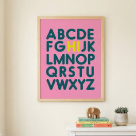 Poster Arte de Letra de Alfabeto Simples e Fofo em Rosa