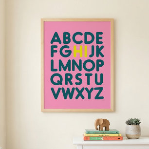 Poster Arte de Letra de Alfabeto Simples e Fofo em Rosa