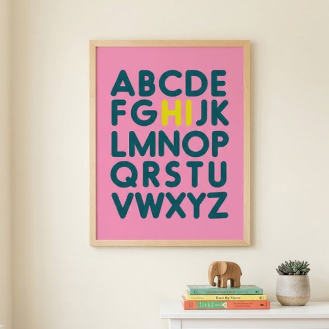 Poster Arte de Letra de Alfabeto Simples e Fofo em Rosa (Criador carregado)