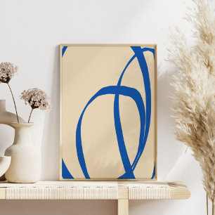 Poster Arte de linha Abstrato azul minimalista temporária