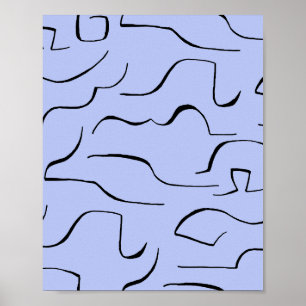 Poster Arte de linha abstrato - Fundo Azul