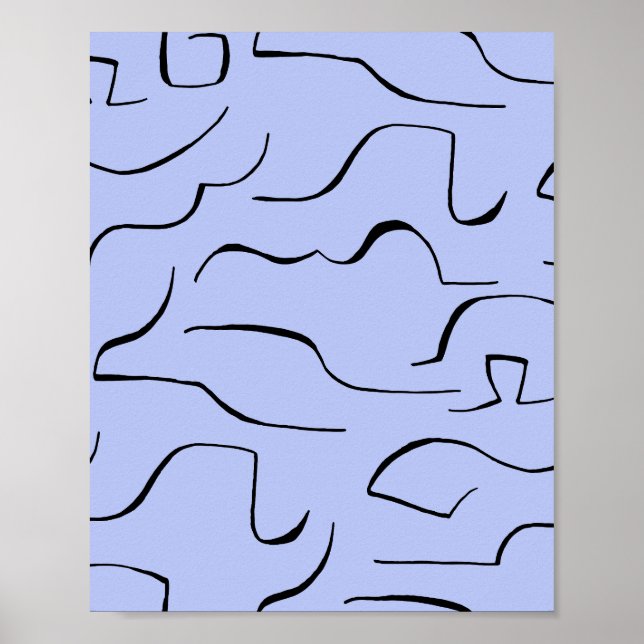 Poster Arte de linha abstrato - Fundo Azul (Frente)