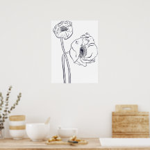 Arte de Linha Botânica de Papoula