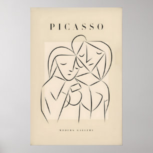 Poster Arte de Linha de Abraço de Casal Amante Abstrato d