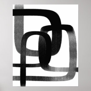 Poster Arte De Linha De Abstrato Contemporânea Preta E Br