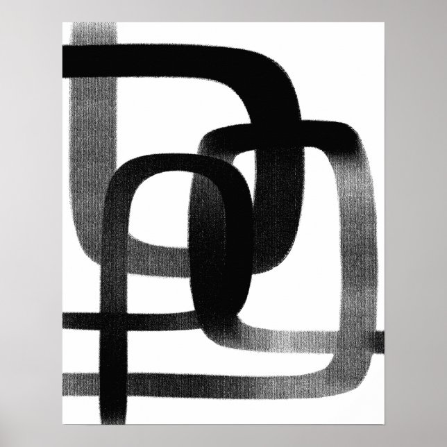 Poster Arte De Linha De Abstrato Contemporânea Preta E Br (Frente)