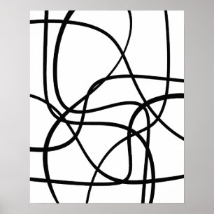 Poster Arte De Linha De Abstrato Contemporânea Preta E Br