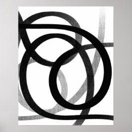 Poster Arte De Linha De Abstrato Contemporânea Preta E Br