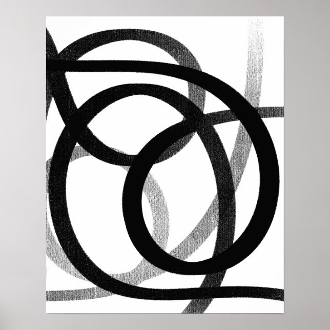 Poster Arte De Linha De Abstrato Contemporânea Preta E Br (Frente)