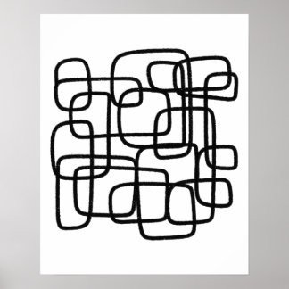 Poster Arte De Linha De Abstrato Contemporânea Preta E Br