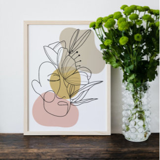 Poster Arte de Linha de Abstrato de Erupção Facial Floral