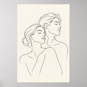 Poster Arte de Linha de Casal Minimalista