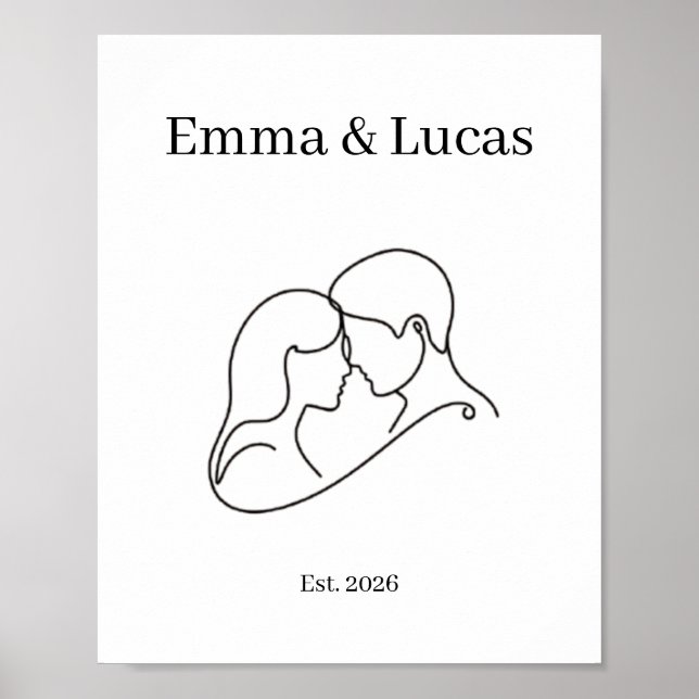 Poster Arte de Linha de Casal Minimalista Nomes Personali (Frente)