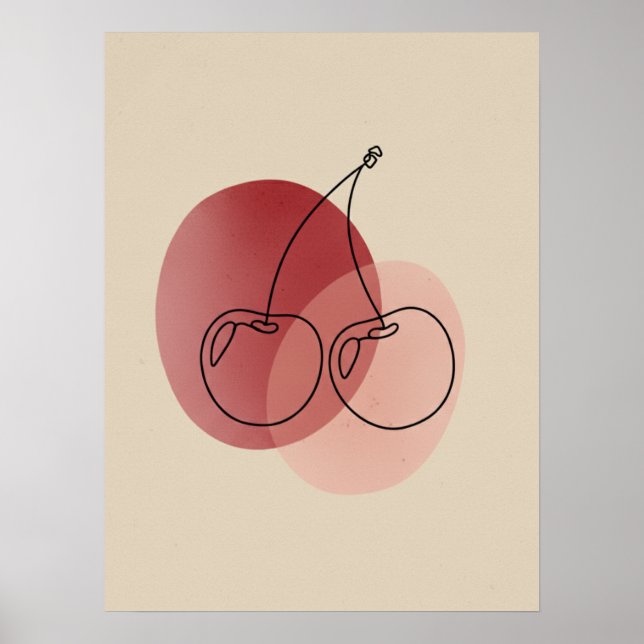 Poster Arte de linha de cereja minimalista (Frente)