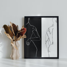 Arte de Linha de Contorno Moderna de Preto e Branc