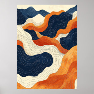 Poster Arte de Linha de Contorno Topográfico Abstrato Ret