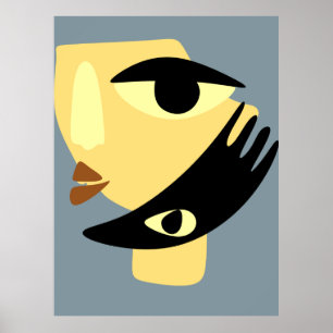 Poster Arte de Linha de Cubismo Moderno Abstrato