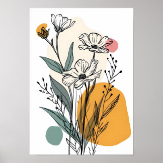 Poster Arte de linha de flores minimalista