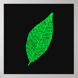 Poster Arte de linha de Folha de Esqueleto Preta e Verde