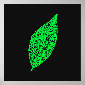 Poster Arte de linha de Folha de Esqueleto Preta e Verde