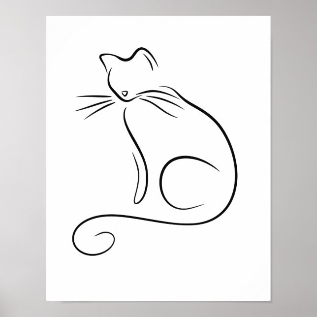Poster Arte de Linha de Gato Sussuro Preto e Branco (Frente)