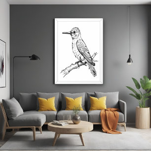 Póster Arte de Linha de Ilustração de Pássaros Minimalist