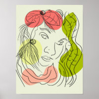 Arte de Linha de Mulher Tropical Colorida