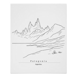 Póster Arte de linha de paisagem minimalista da Patagônia
