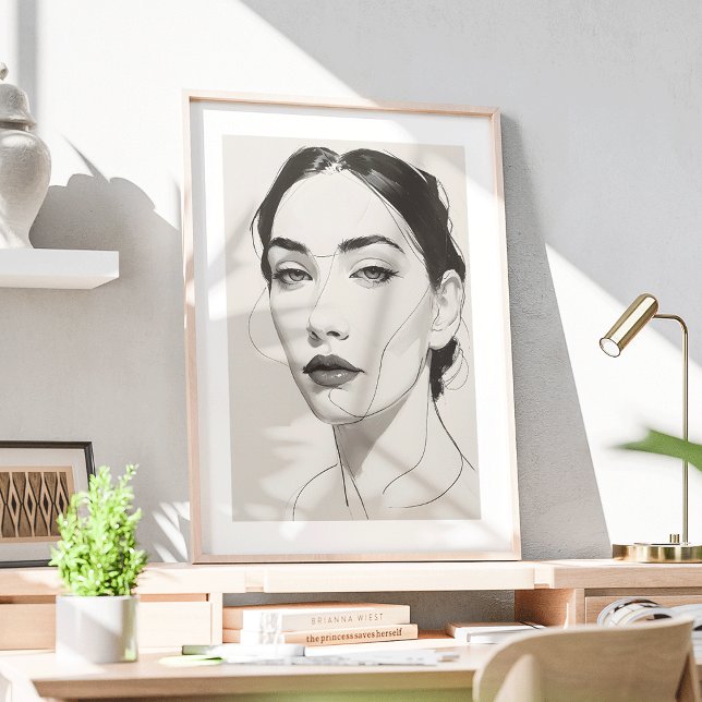 Poster Arte de Linha de Retrato Mínima Elegante para Mulh (Criador carregado)