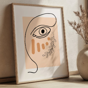 Poster Arte de Linha de Rosto Abstrato BOHO Chic Cúbico