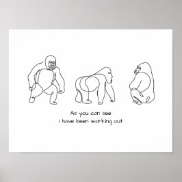 Poster Arte de linha de solteiro - gorila