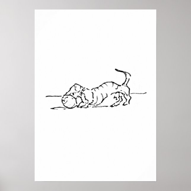 Poster Arte de Linha Divertida Cachorro Salsicha (Frente)