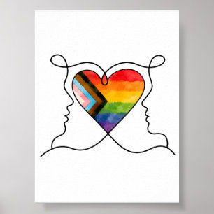 Poster Arte de Linha do Coração Orgulho Progresso