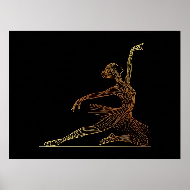 Poster Arte de Linha Elegante de Bailarina em Pose Gracio (Frente)