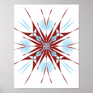 Poster Arte de Linha Explosão de Estrela Vermelha e Azul 