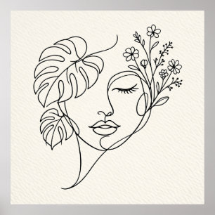Poster Arte de Linha Facial Floral Monstera