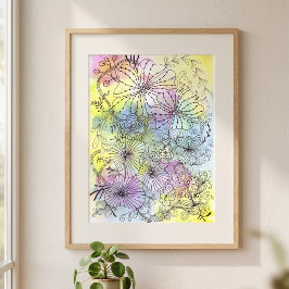 Poster Arte de Linha Floral Preta Caprichosa Aquarela Pas