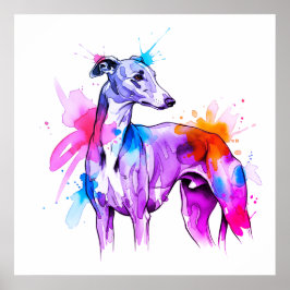 Poster Arte de Linha Greyhound com Molas de Aquarela