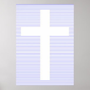 Poster Arte de Linha Minimalista da Cruz Cristã Azul e Br