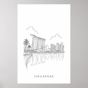 Poster Arte de Linha Minimalista de Singapura Marina Ba