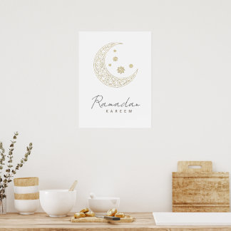 Poster Arte de Linha Minimalista do Crescente de Ramadan