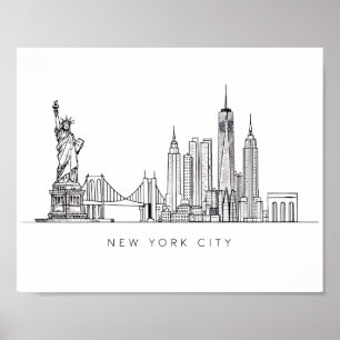 Poster Arte de Linha Minimalista do Horizonte de Nova Yor