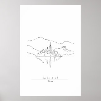 Poster Arte de Linha Minimalista do Lago Bled | Lago Eslo