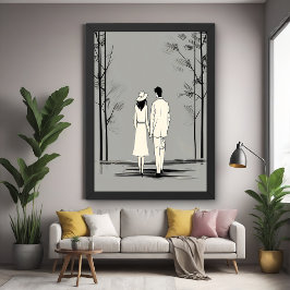 Poster Arte de Linha Minimalista do Rolamento de Casais R