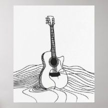 Arte de linha preta minimalista e guitarra