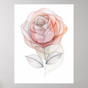 Poster Arte de linha Rosa moderna