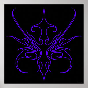 Poster Arte de Linha Tribal Preta e Roxa Feroz