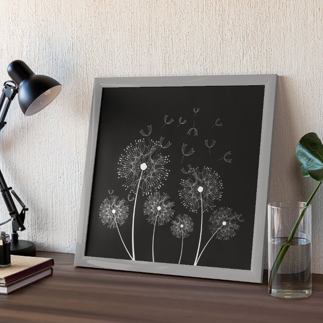 Poster Arte de Linha White Dandelions (Criador carregado)