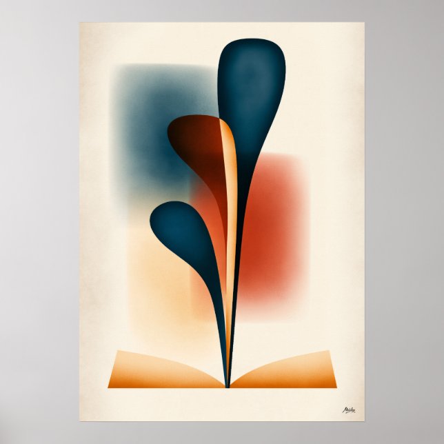 Poster Arte de Livro Abstrato Japandi com Forma de Flores (Frente)