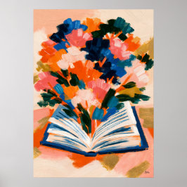 Poster Arte de Livro Floral Fauvista para Amantes de Livr